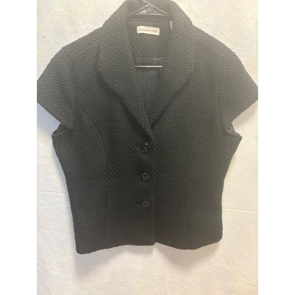 Coldwater Creek Womens Black Short-Sleeve Jacket Size 14 Wool Blend